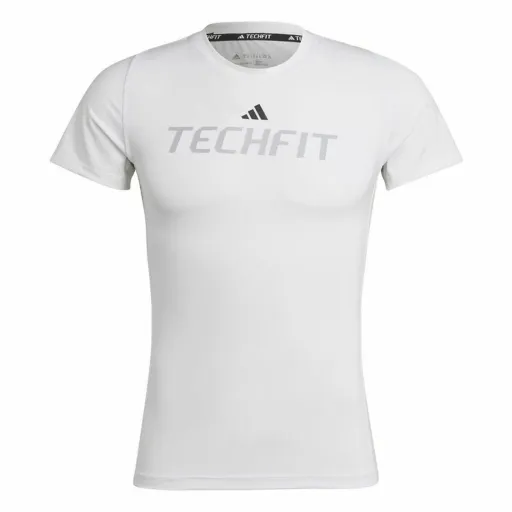 Camisola de Manga Curta Homem Adidas Techfit Graphic  Branco