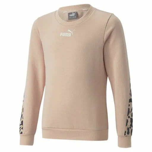 Camisola Sem Capuz Menina Puma Alpha Crew Neck Bege Leopardo Cor de Rosa