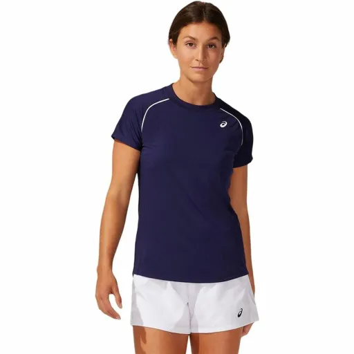 Camisola de Manga Curta Mulher Asics Court Piping Azul