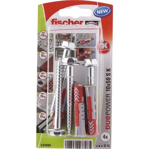 Caixa de Parafusos Fischer Duopower 4 Peças 10 x 50 mm