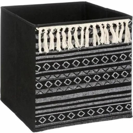 Cesta Decorativa Five Etnic Com Franja 31 x 31 x 31 cm Preto Poliéster Plástico