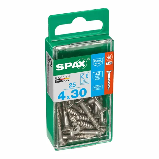 Caixa de Parafusos SPAX 4197000400301 Parafuso de Madeira Cabeça Plana (4 x 30 mm) (4,0 x 30 mm)