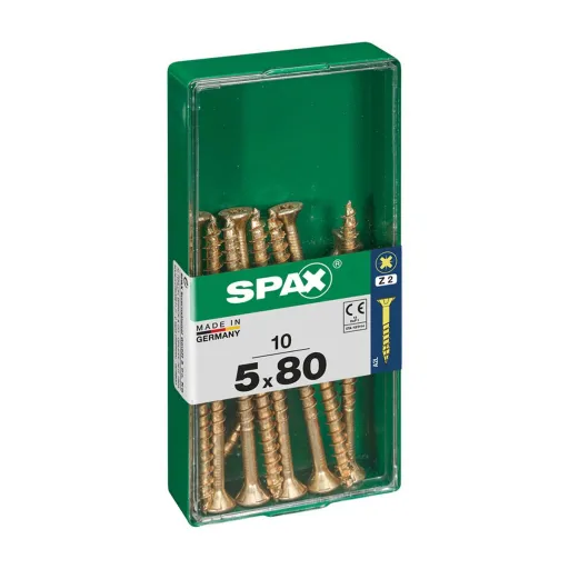 Caixa de Parafusos SPAX Yellox Madeira Cabeça Plana 10 Peças (5 x 80 mm)