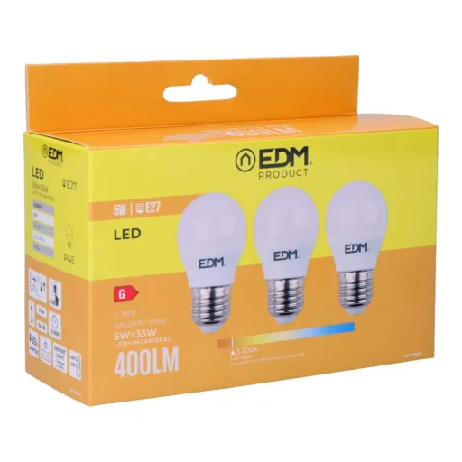 Pack de 3 Lâmpadas LED EDM 98201 G 35 W 5 W 50 W E27 3200 Lm Ø 4,5 x 8 cm (3200 K)