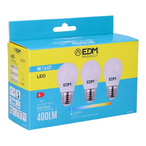 Pack de 3 Lâmpadas LED EDM 98203 G 35 W 5 W 50 W E27 400 lm Ø 4,5 x 8 cm (6400 K)