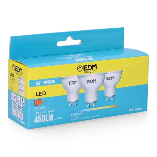 Pack de 3 Lâmpadas LED EDM 98209 F 5 W 45 W 38 W GU10 450 lm Ø 5 x 5,5 cm (6400 K)