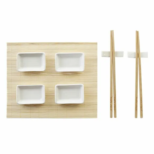 Conjunto de Sushi DKD Home Decor Metal Bambu Branco Natural Oriental 30 x 40 cm 28 x 22 x 2,5 cm (9 Peças)