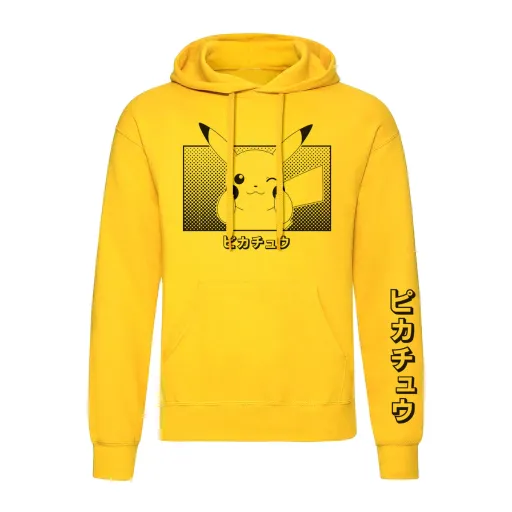 Polar com Capuz Unissexo Pokémon Pikachu Katakana Amarelo