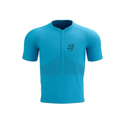 Camisola de Manga Curta Unissexo Compressport Trail Half-Zip Fitted SS Azul Celeste