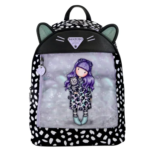 Mochila Casual Gorjuss Smitten Kitten Preto Branco (25,5 x 31 x 10 cm)