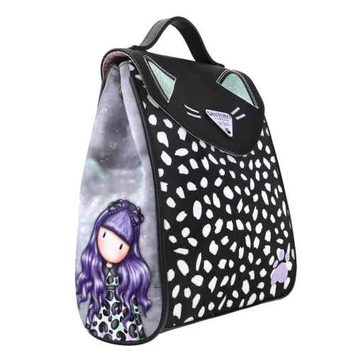 Mochila Casual Gorjuss Smitten Kitten Preto Branco (23 x 11 x 27 cm)