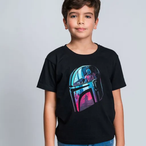 Camisola de Manga Curta Infantil The Mandalorian Preto