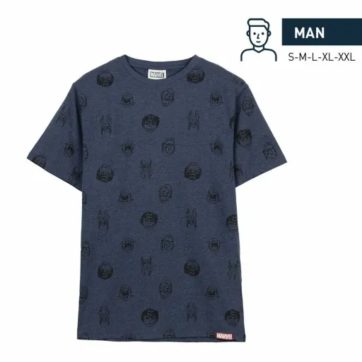 Camisola de Manga Curta Homem Marvel Azul Escuro Adultos