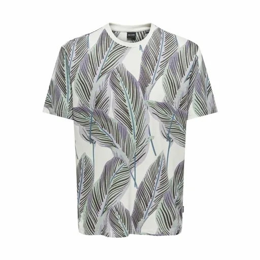 Camisola de Manga Curta Homem Only & Sons Onskobe Reg Banana Leaf Azul Branco