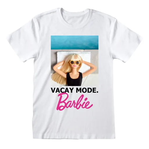 Camisola de Manga Curta Barbie Vacay Mode Branco Unissexo