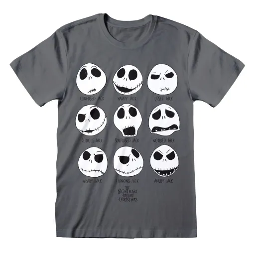 Camisola de Manga Curta Unissexo The Nightmare Before Christmas Many Faces Cinzento Escuro