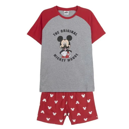 Pijama de Verão Mickey Mouse Vermelho (Adultos) Homem Cinzento