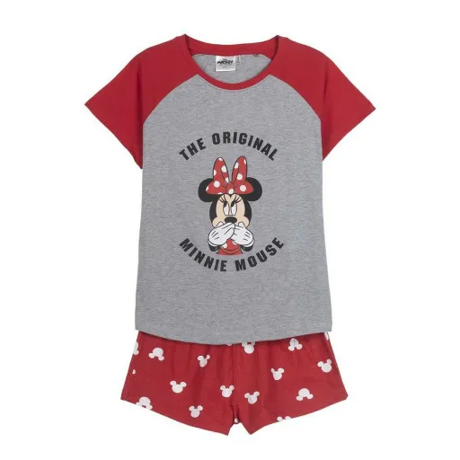 Pijama de Verão Minnie Mouse Vermelho Mulher Cinzento