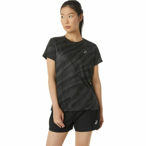 Camisola de Manga Curta Mulher Asics Core All Over Print Preto Mulher