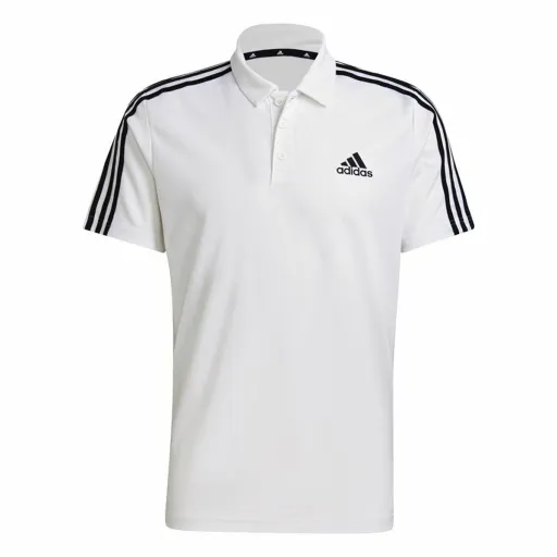 Polo de Manga Curta Homem Adidas Primeblue 3 Stripes Branco