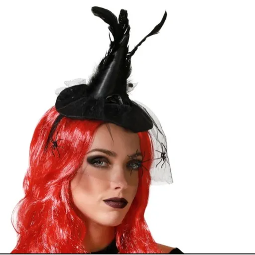 Diadema Chapéu Bruxa Halloween Plumas