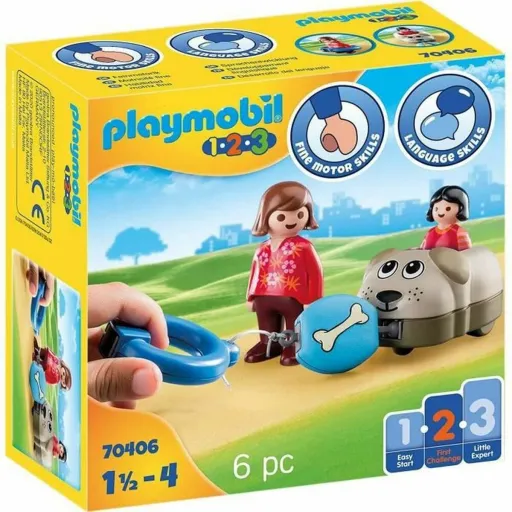 Playset Playmobil 1.2.3 Cão Meninos 70406 (6 pcs)