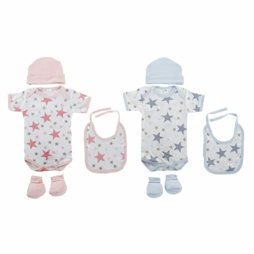 Conjunto de Vestuário DKD Home Decor Azul Cor de Rosa 0-6 Meses Algodão Estrelas (2 Unidades)