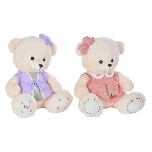 Urso de Peluche DKD Home Decor Vestido 42 x 20 x 50 cm Bege Cor de Rosa Lilás Infantil Urso (2 Unidades)