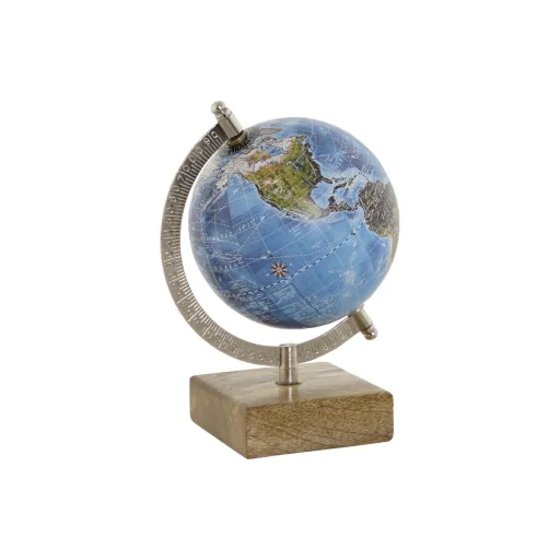 Globo Terrestre Home ESPRIT Azul Castanho PVC Madeira de Mangueira 14 x 12 x 20 cm