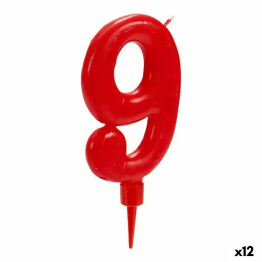 Vela Aniversário Vermelho Número 9 (12 Unidades)