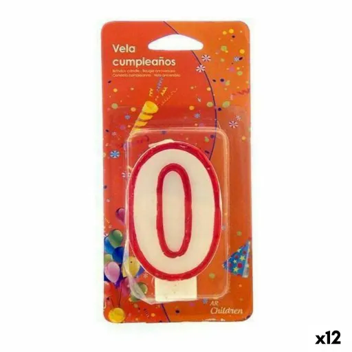 Vela Aniversário Número 0 Branco Vermelho (12 Unidades)