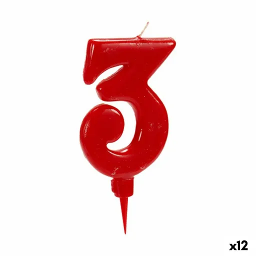 Vela Aniversário Vermelho Número 3 (12 Unidades)