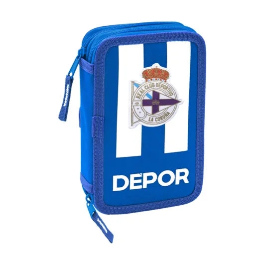 Estojo Duplo R. C. Deportivo de La Coruña Azul Branco 12.5 x 19.5 x 4 cm