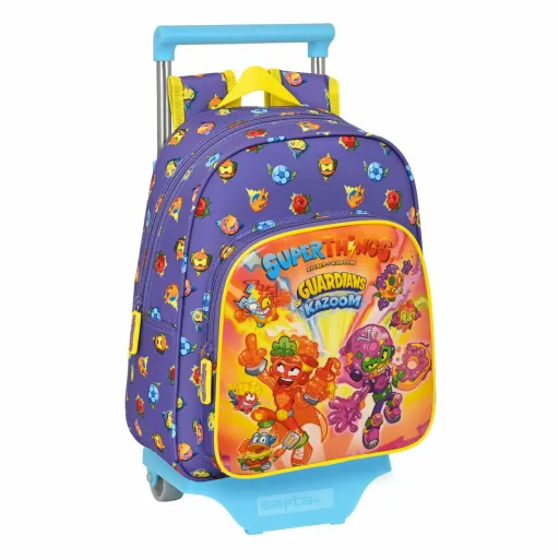 Mochila Escolar com Rodas SuperThings Guardians of Kazoom Roxo Amarelo (27 x 33 x 10 cm)