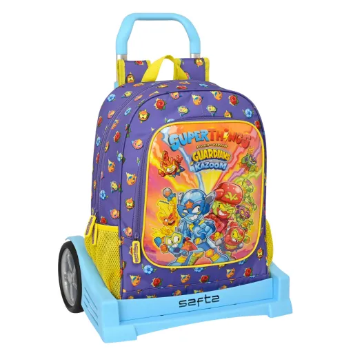 Mochila Escolar com Rodas SuperThings Guardians of Kazoom Roxo Amarelo (32 x 42 x 14 cm)