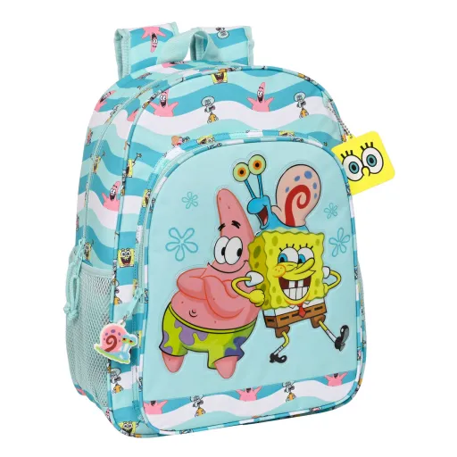 Mochila Escolar Spongebob Stay Positive Azul Branco (33 x 42 x 14 cm)