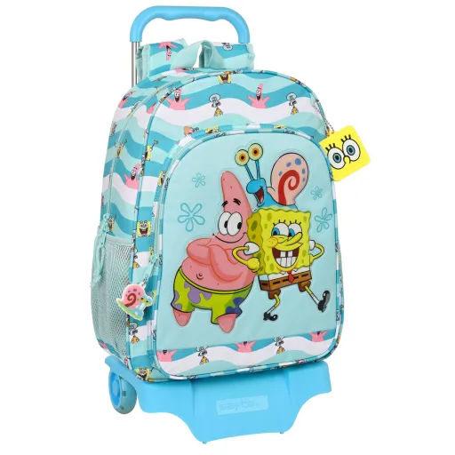 Mochila Escolar com Rodas Spongebob Stay Positive Azul Branco (33 x 42 x 14 cm)