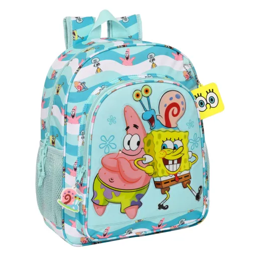 Mochila Escolar Spongebob Stay Positive Azul Branco 32 x 38 x 12 cm