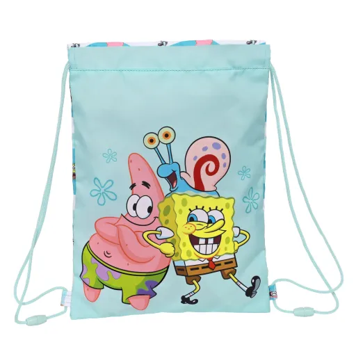 Saco Mochila com Cordas Spongebob Stay Positive Azul Branco 26 x 34 x 1 cm