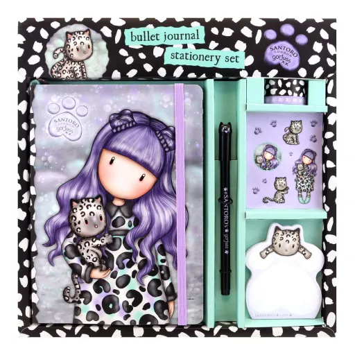 Set de Papelaria Gorjuss Smitten Kitten Roxo Preto Branco