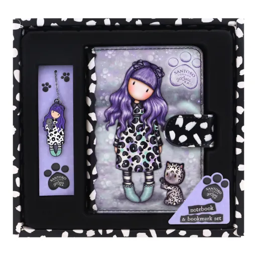 Set de Papelaria Gorjuss Smitten Kitten Roxo Preto Branco