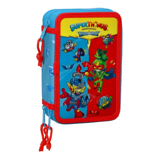 Estojo Triplo SuperThings Rescue Force 12.5 x 19.5 x 5.5 cm Azul (36 Peças)