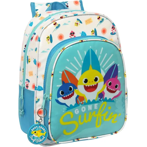 Mochila Escolar Baby Shark Surfing Azul Branco 26 x 34 x 11 cm