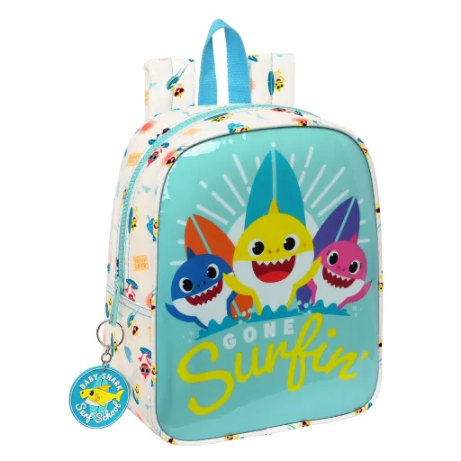 Mochila Infantil Baby Shark Surfing Azul Branco 22 x 27 x 10 cm