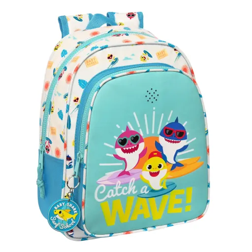 Mochila Escolar Baby Shark Surfing Azul Branco 27 x 33 x 10 cm