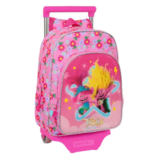 Mochila Escolar com Rodas Trolls Cor de Rosa 26 x 34 x 11 cm