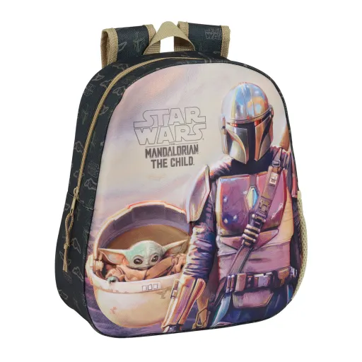 Mochila Infantil 3D The Mandalorian Preto Bege 27 x 33 x 10 cm