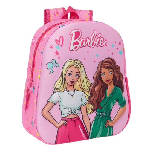 Mochila Escolar 3D Barbie Cor de Rosa Fúcsia 27 x 33 x 10 cm