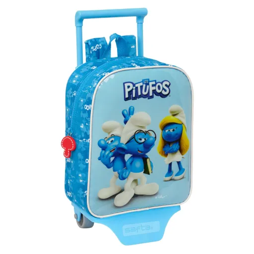 Mochila Escolar com Rodas Los Pitufos Azul Azul Celeste 22 x 27 x 10 cm