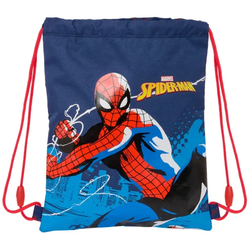 Saco Mochila com Cordas Spider-Man Neon Azul Marinho 26 x 34 x 1 cm